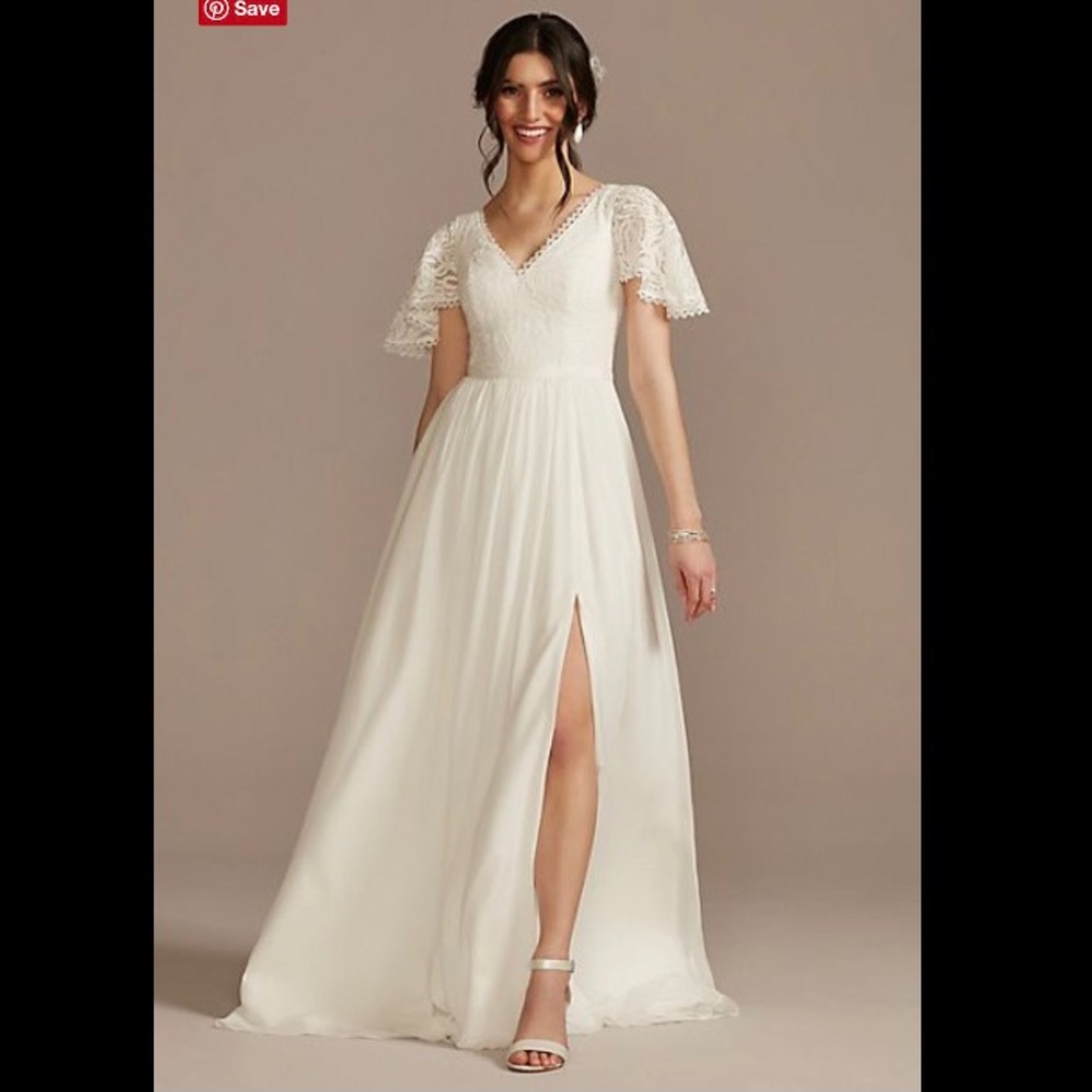 Chiffon Lace Flutter Sleeve A-Line Wedding Dress